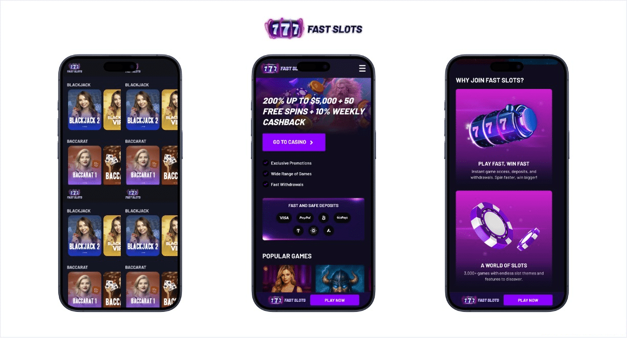 fast slots casino screen shots posted on three cellphones